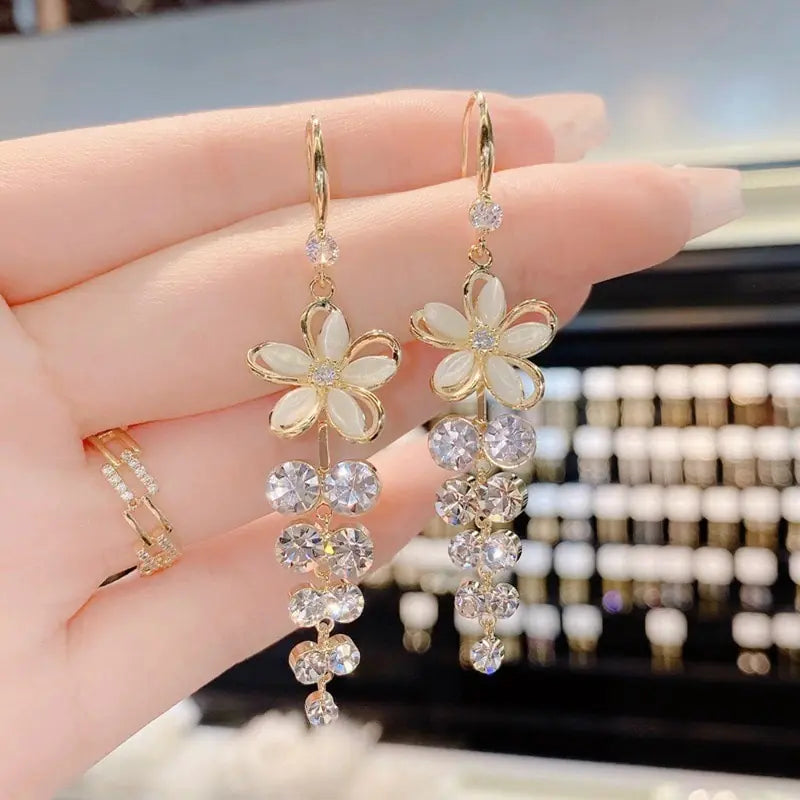 Opal Flower Tassel Earrings Set WEM Support (www.WEM.support)