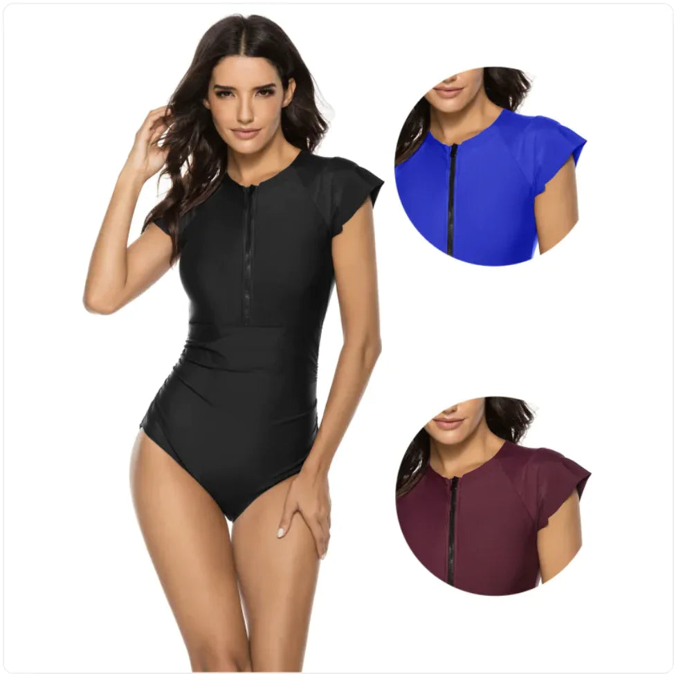 Solid Color One-Piece Surfing Swimsuit WEM Support (www.WEM.support)