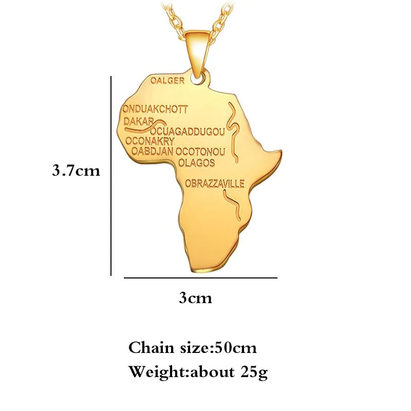Africa Map Stainless Steel Pendant Necklace WEM Support (www.WEM.support)