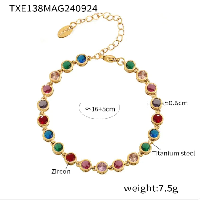 Titanium Steel Zircon Color Mix Bracelet & Necklace Set WEM Support (www.WEM.support)