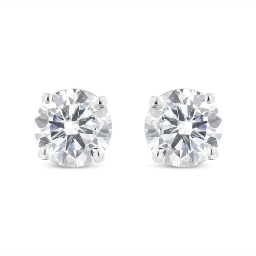 10K White Gold 1-1/2 Cttw Round Brilliant-Cut Diamond Classic 4-Prong Stud Earrings with Screw Backs (I-J Color, SI1-SI2 Clarity) WEM Support (www.WEM.support)