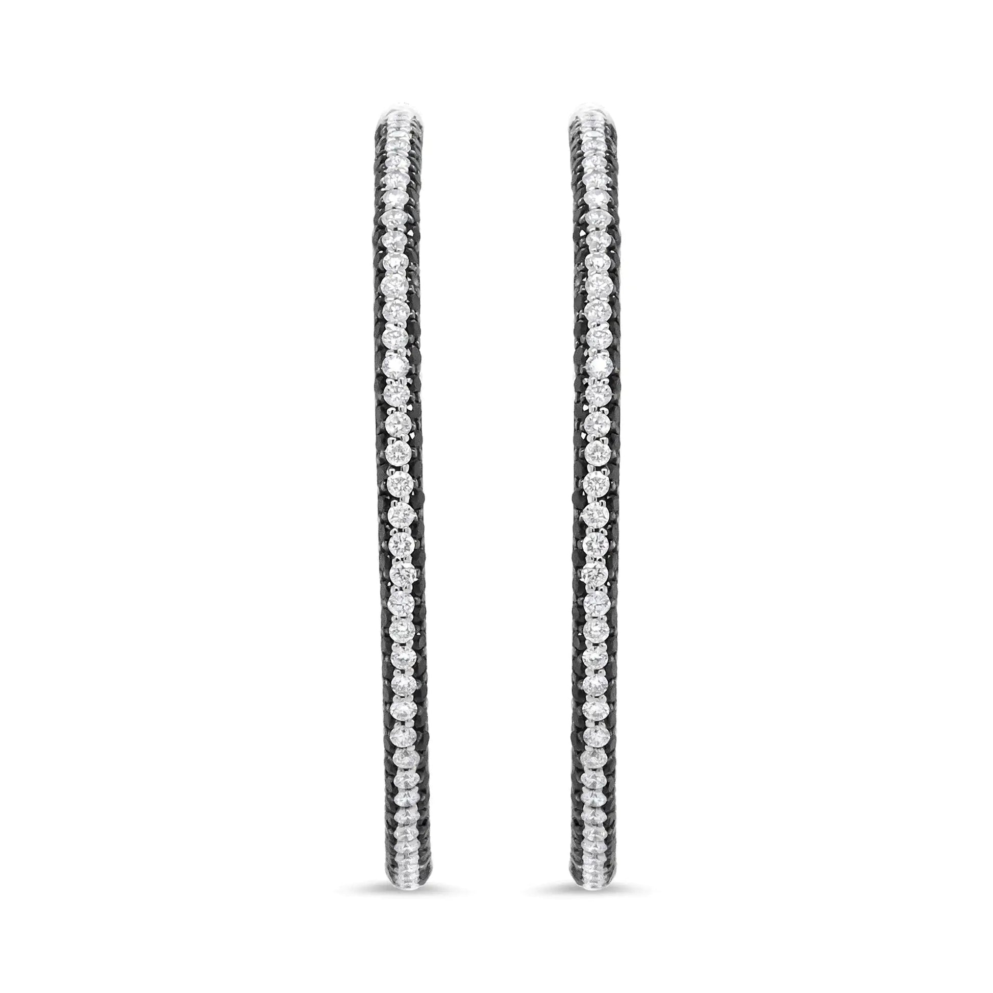 18K White Gold 3 1/4 Cttw Round Black and White Diamond Inside-Outside Hoop Earrings (Black and F-G Color, VS1-VS2 Clarity) WEM Support (www.WEM.support)