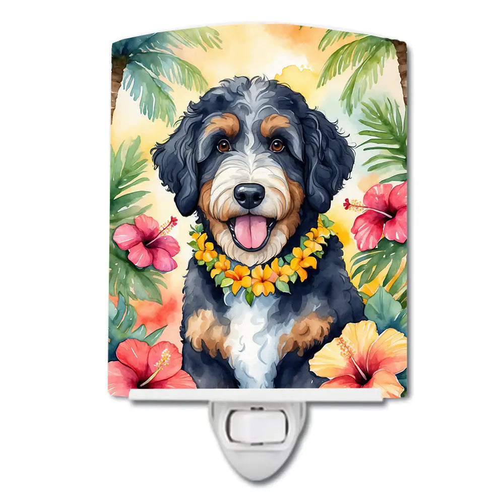 Bernedoodle Luau Ceramic Night Light WEM Support (www.WEM.support)