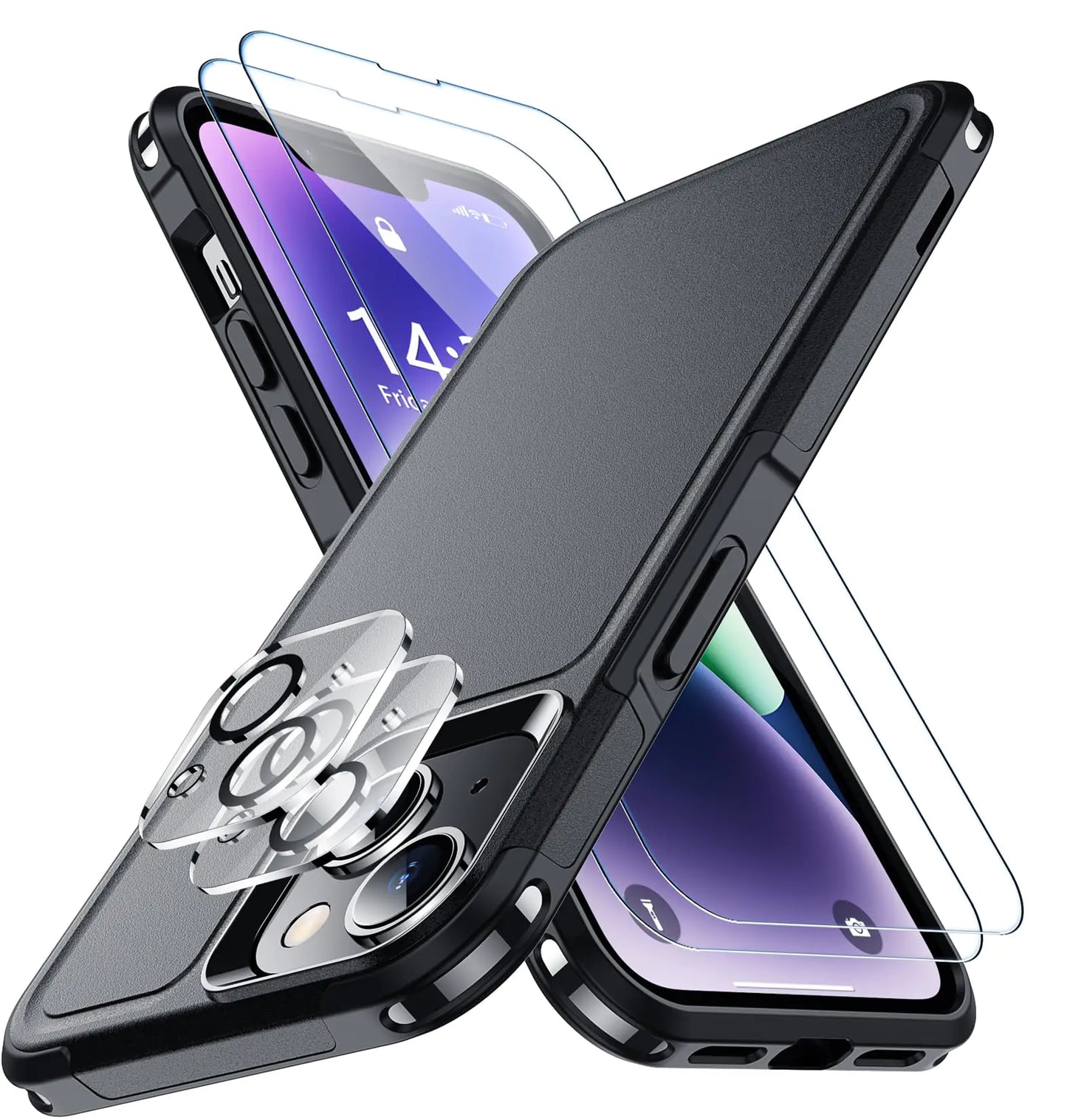 Designed for iPhone 13 Pro Case, [10 FT Military Grade Drop Protection] [with 2 pcs Tempered Glass Screen Protector] Cover for iPhone 13 Pro 6.1 inch (Black)