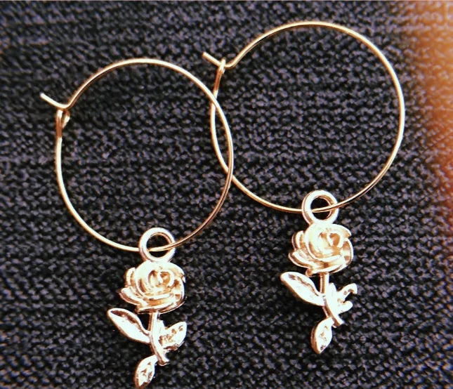 Dainty Rose Hoop Earings WEM Support (www.WEM.support)