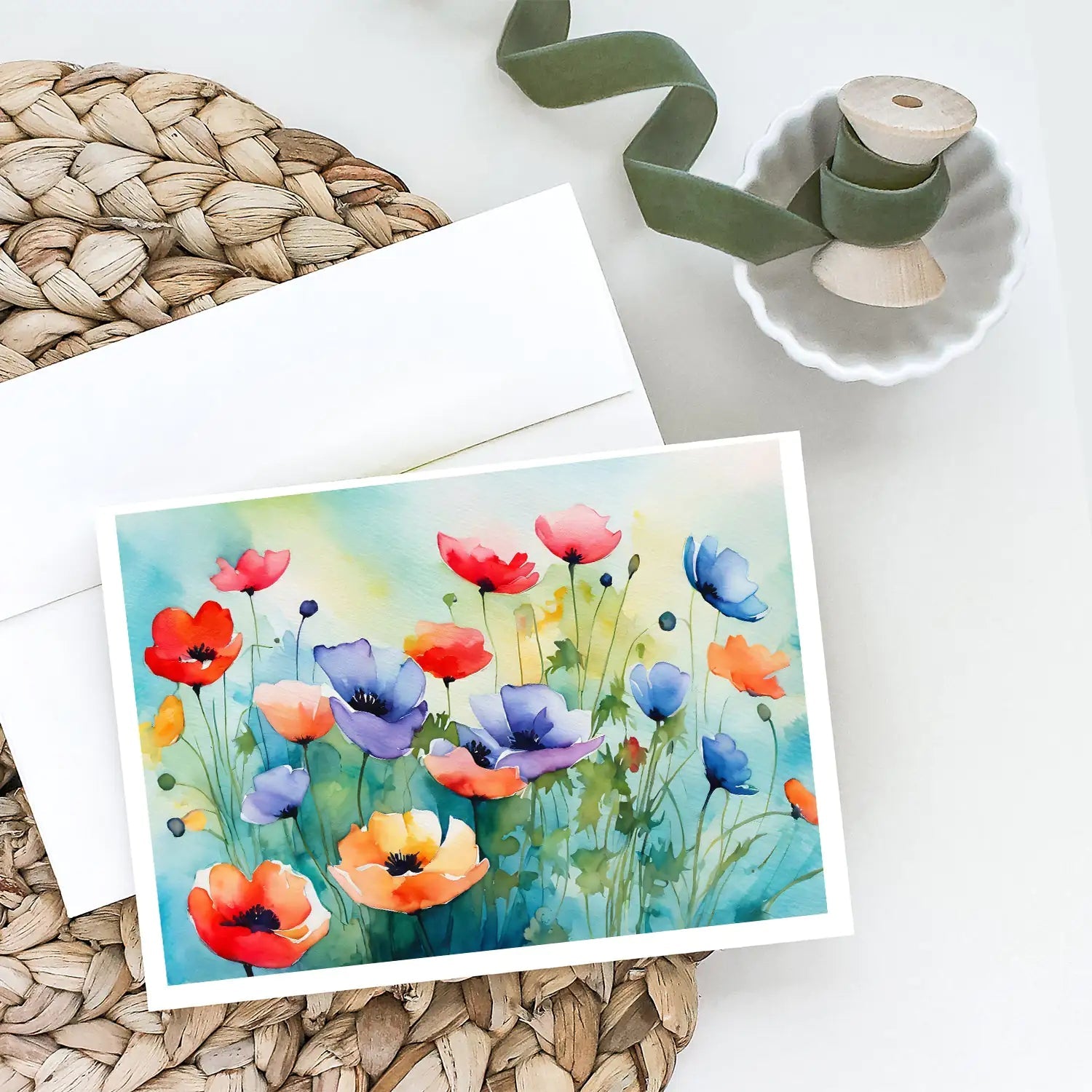Anemones in Watercolor Greeting Cards Pack of 8 WEM Support (www.WEM.support)