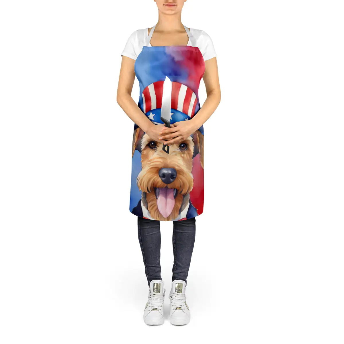 Airedale Terrier Patriotic American Apron WEM Support (www.WEM.support)