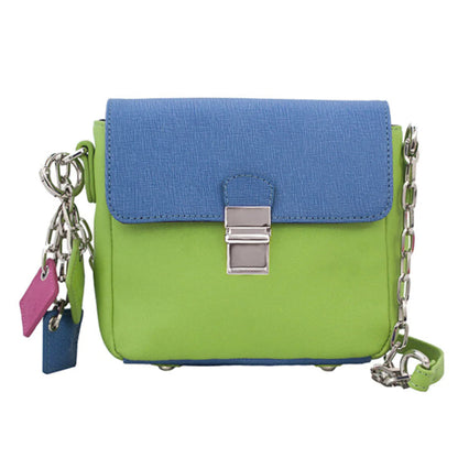 Tiny Leather Handbag -Blue/Lime (Option 1) WEM Support (www.WEM.support)