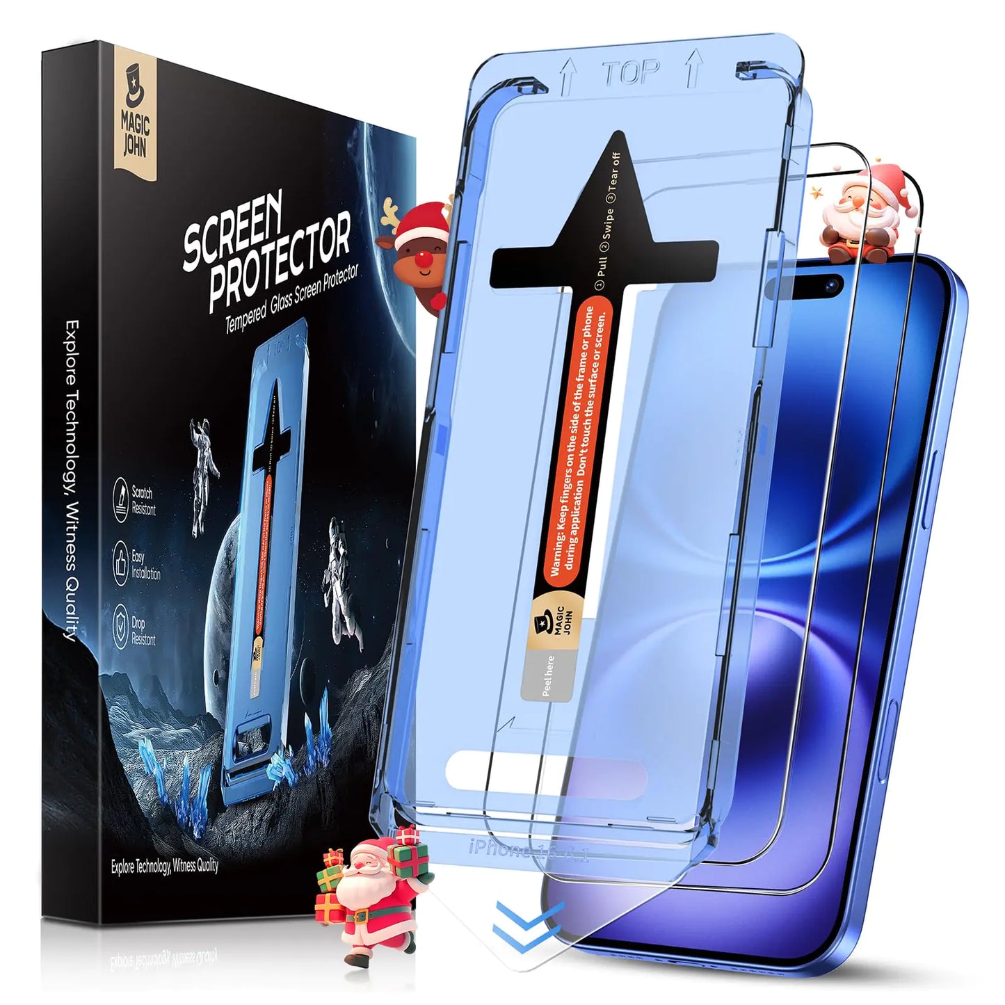 MAGIC JOHN 2 Pack for iPhone 16 6.1 inch Tempered Glass Screen Protector (Not Pro), Auto Dust-Elimination, Bubble Free, Easy Installation, HD Clear