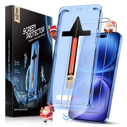 MAGIC JOHN 2 Pack for iPhone 16 6.1 inch Tempered Glass Screen Protector (Not Pro), Auto Dust-Elimination, Bubble Free, Easy Installation, HD Clear