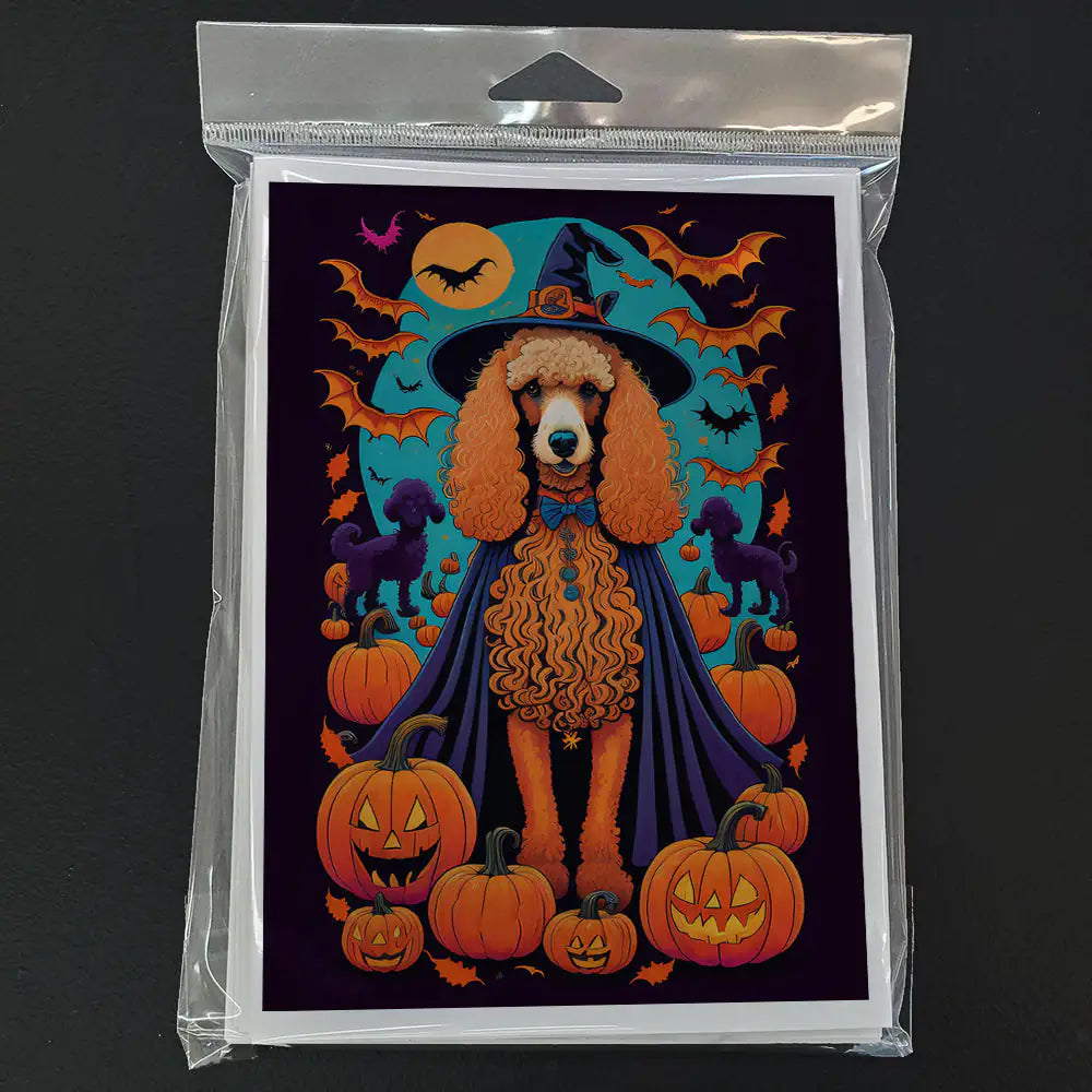 Apricot Standard Poodle Witchy Halloween Greeting Cards Pack of 8 WEM Support (www.WEM.support)