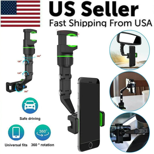 360° Car Rearview Mirror Rotation Adjustable Phone Holder Mount Multifunction WEM Support (www.WEM.support)