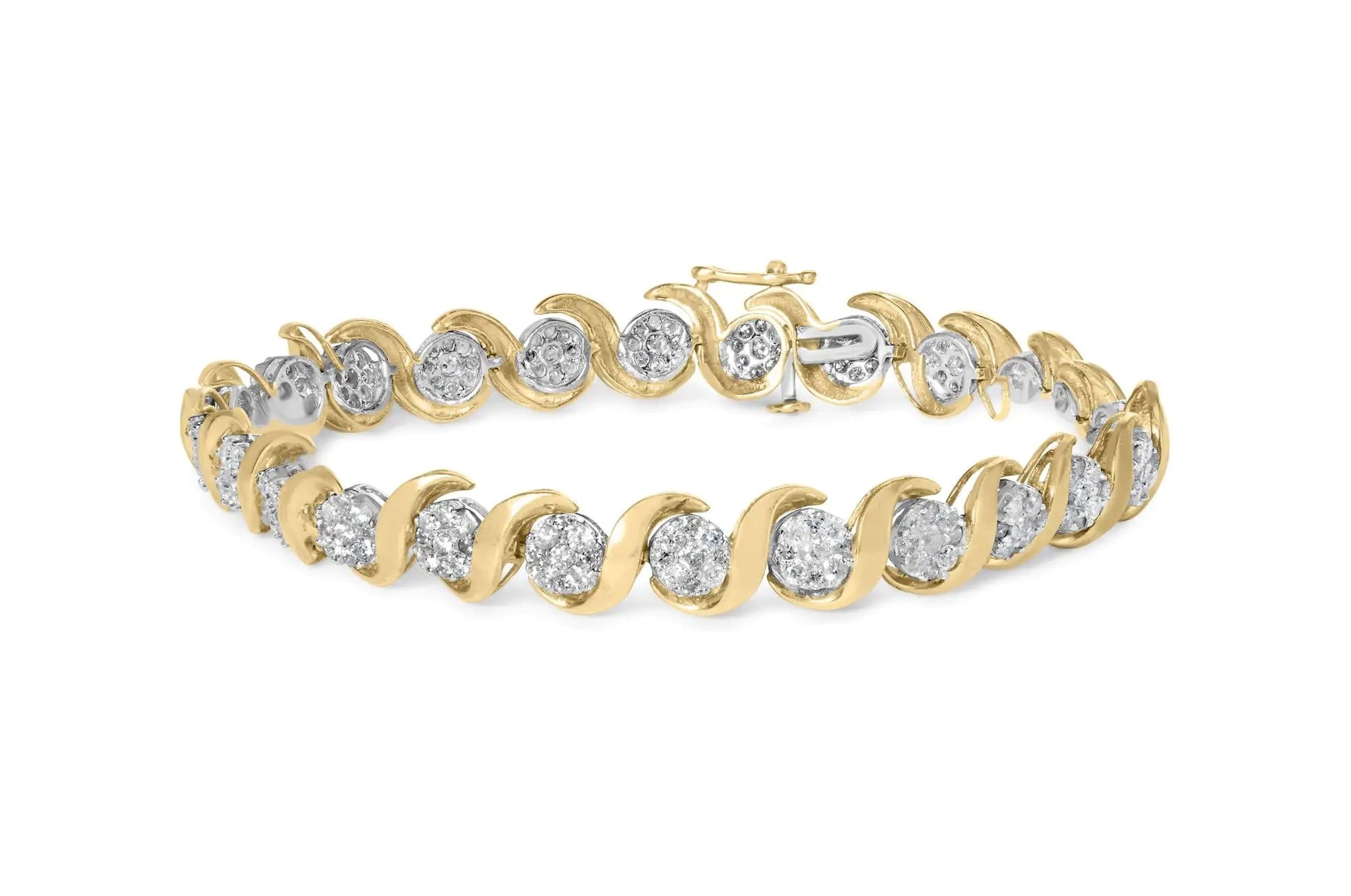 10K Yellow Gold 4.00 Cttw Round-Cut Diamond Floral Link 7.5" Bracelet (H-I Color, I2-I3 Clarity) WEM Support (www.WEM.support)