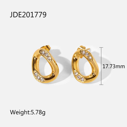 Metal-Inlaid Zirconium & Natural Stone Earrings HejK.com