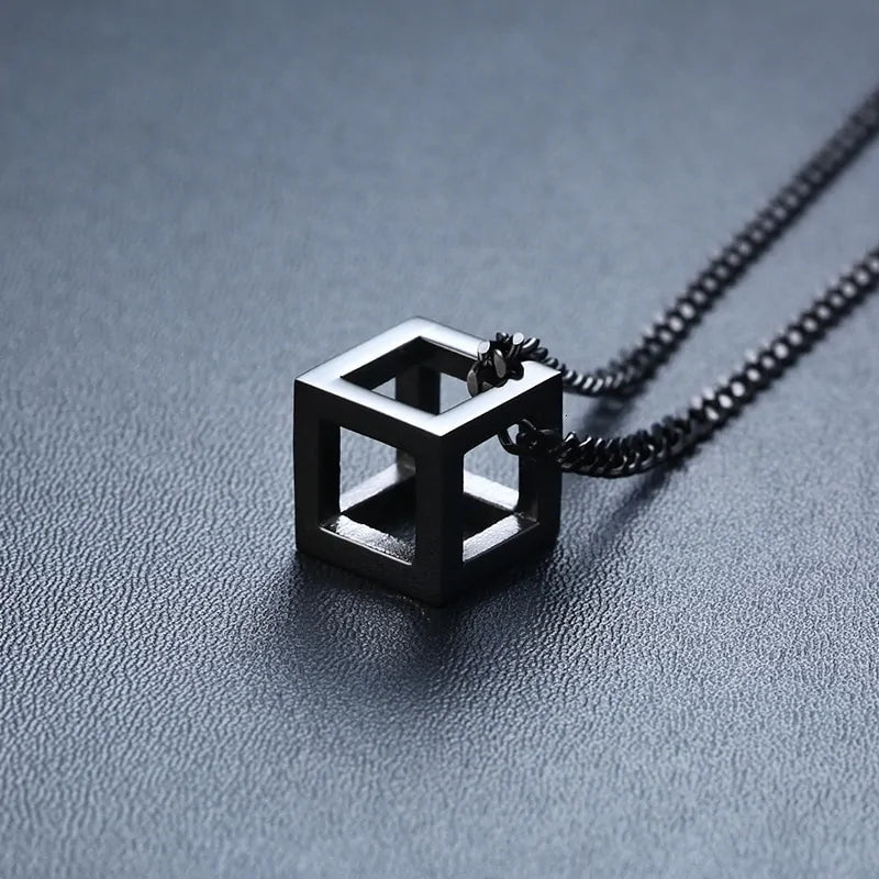 Retro Hollow Cube Pendant Necklace WEM Support (www.WEM.support)