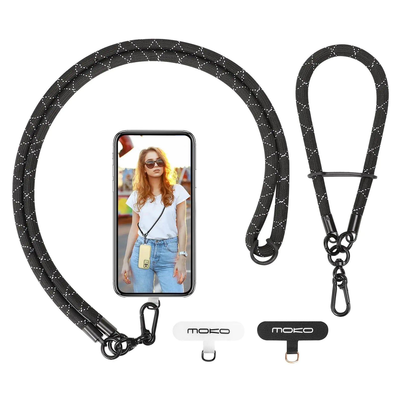 MoKo Crossbody Phone Lanyard, Adjustable Cell Phone Lanyard, Premium 8mm Thick Rope Mobile Phone Lanyard for iPhone, Samsung,and More | Phone Neck Strap×1, Wrist Strapx1, Lanyard Patch×2, Black HejK.com