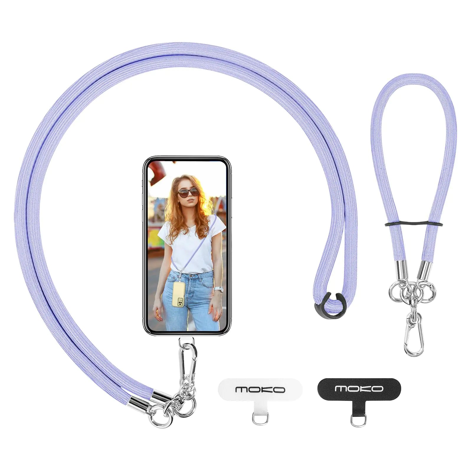 MoKo Crossbody Phone Lanyard, Adjustable Cell Phone Lanyard, Premium 8mm Thick Rope Mobile Phone Lanyard for iPhone, Samsung,and More | Phone Neck Strap×1, Wrist Strapx1, Lanyard Patch×2, Black HejK.com