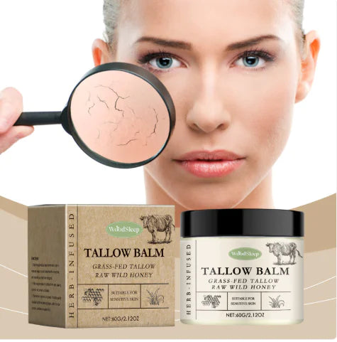 The image features a jar of moisturizing cream branded as 'Moisturizing Skin Moisturizing Cream' with a magnifying glass highlighting the texture of the cream. In the background, there is a box with the product's packaging and an image of a person, presumably showing the intended use of the cream on human skin.