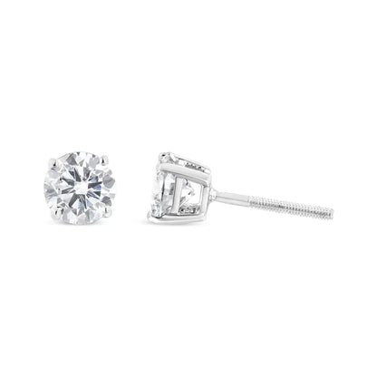 10K White Gold 1-1/2 Cttw Round Brilliant-Cut Near Colorless Diamond Classic 4-Prong Stud Earrings with Screw Backs (J-K Color, I2-I3 Clarity) WEM Support (www.WEM.support)