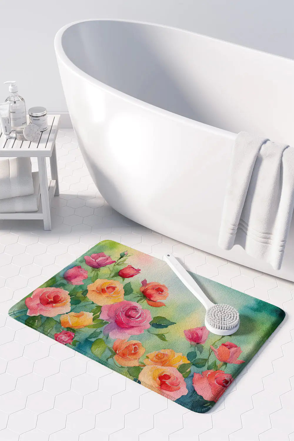 Roses in Watercolor Memory Foam Kitchen Mat WEM Support (www.WEM.support)
