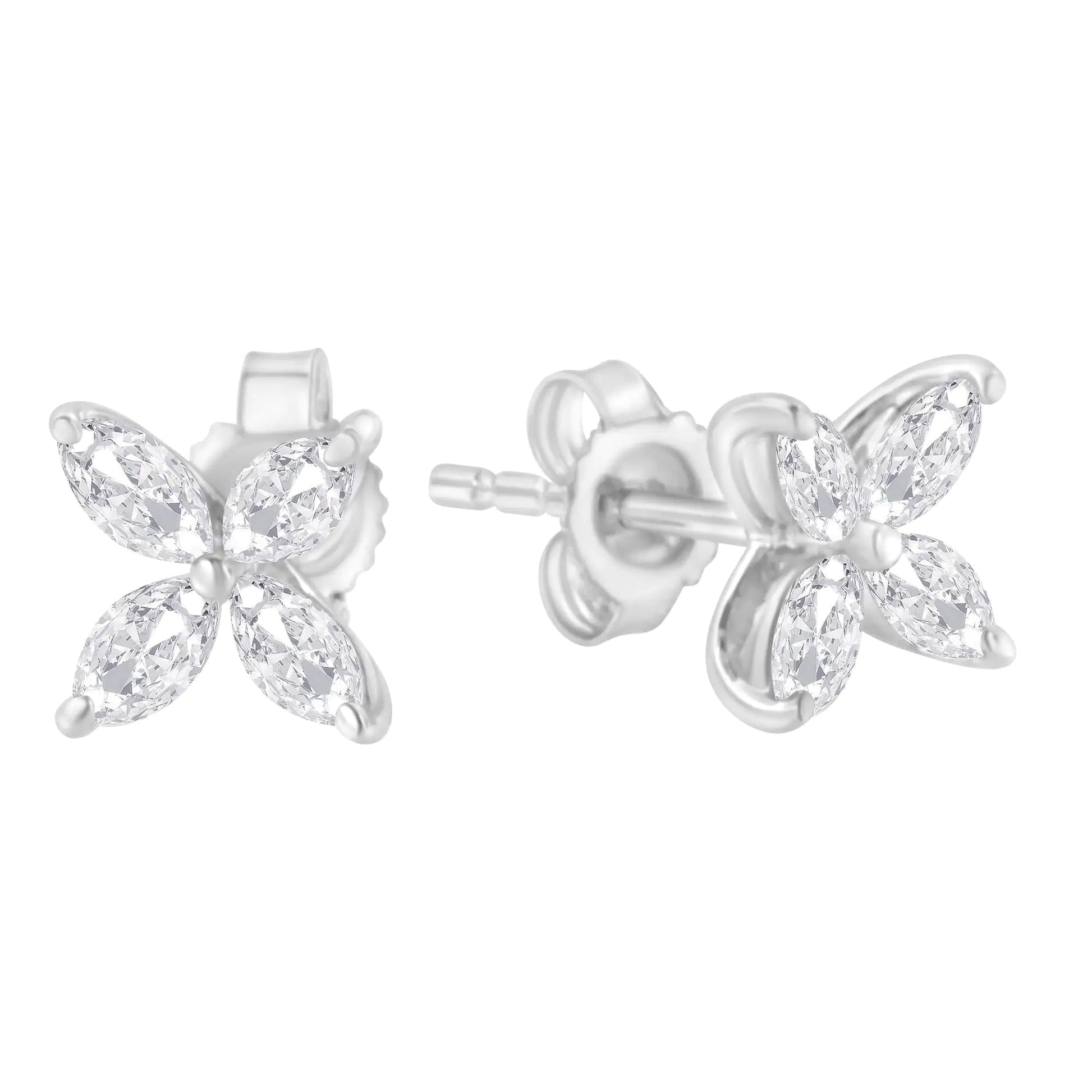 14K White Gold 3/4 Cttw Marquise Diamond 8 Stone Floral Leaf Stud Earrings (H-I Color, SI1-SI2 Clarity) WEM Support (www.WEM.support)