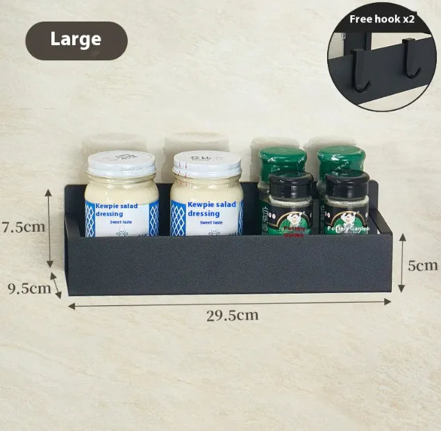 Multi-Purpose Carbon Steel Storage Rack displayed with dimensions and including a detail of free hooks