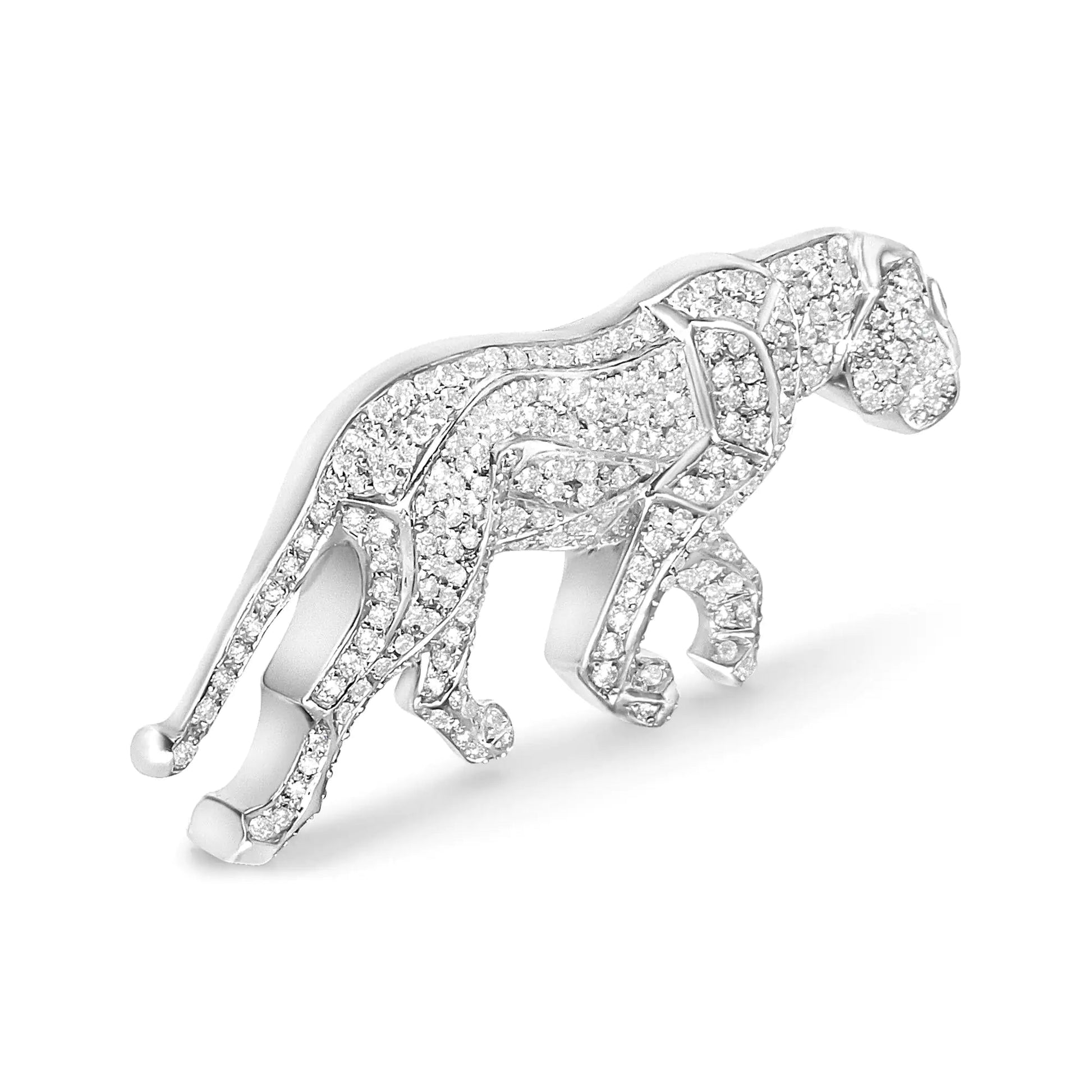 18K White Gold 2mm Green Round Emerald and 2 1/2 Cttw Diamond Panther Brooch Pin (H-I Color, SI1-SI2 Clarity) WEM Support (www.WEM.support)