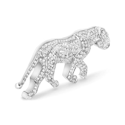 18K White Gold 2mm Green Round Emerald and 2 1/2 Cttw Diamond Panther Brooch Pin (H-I Color, SI1-SI2 Clarity) WEM Support (www.WEM.support)