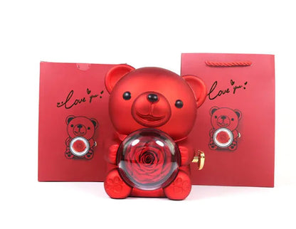 Eternal Rose Teddy Bear Jewelry Box & Necklace WEM Support (www.WEM.support)