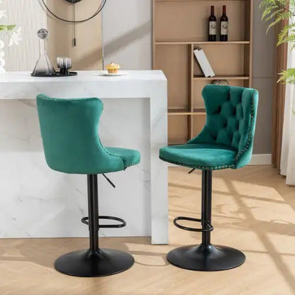 Swivel Velvet Barstools Adjusatble Seat Height From 25-33 Inch Green,Set Of 2 WEM Support (www.WEM.support)