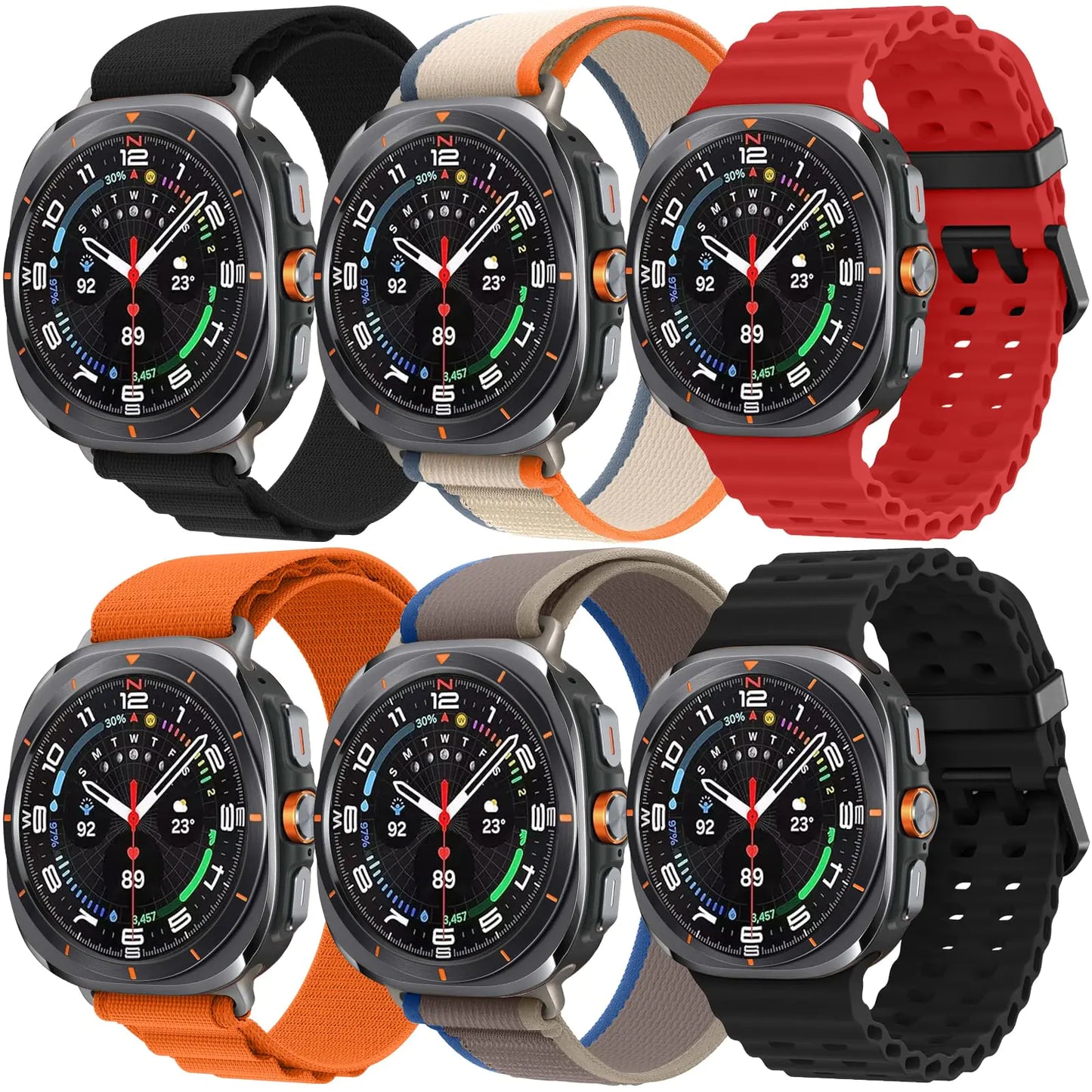 6 Pack Watch Band Compatible for Samsung Galaxy Watch Ultra 47mm Band（2024）, Adjustable Elastic Breathable Replacement Strap for Samsung Galaxy Watch 7 Ultra Women Men