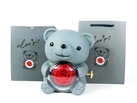 Rose Teddy Bear with Ring and Necklace WEM Support (www.WEM.support)