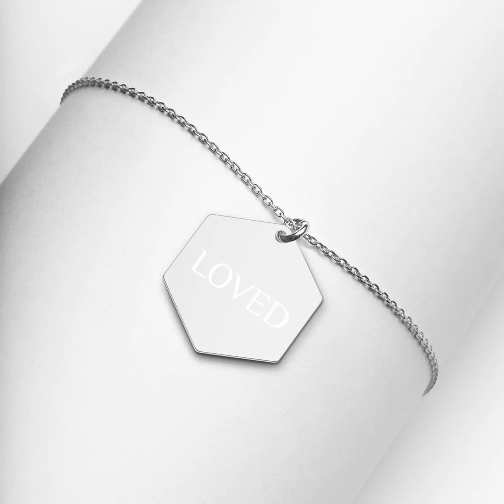Sterling Silver Loved Hexagon Necklace WEM Support (www.WEM.support)