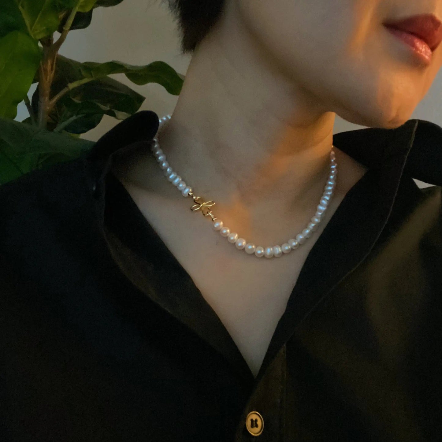 Clover Clasp Genuine Pearl Necklace WEM Support (www.WEM.support)