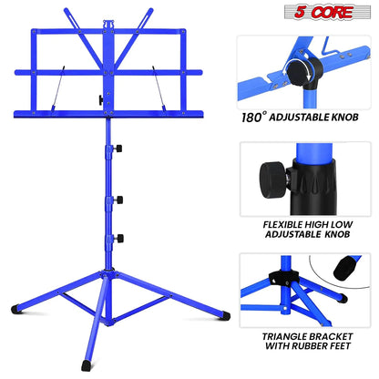 5Core Music Stand For Sheet Music Portable Tripod Adjustable Folding With Light Note Holder BLUE WEM Support (www.WEM.support)