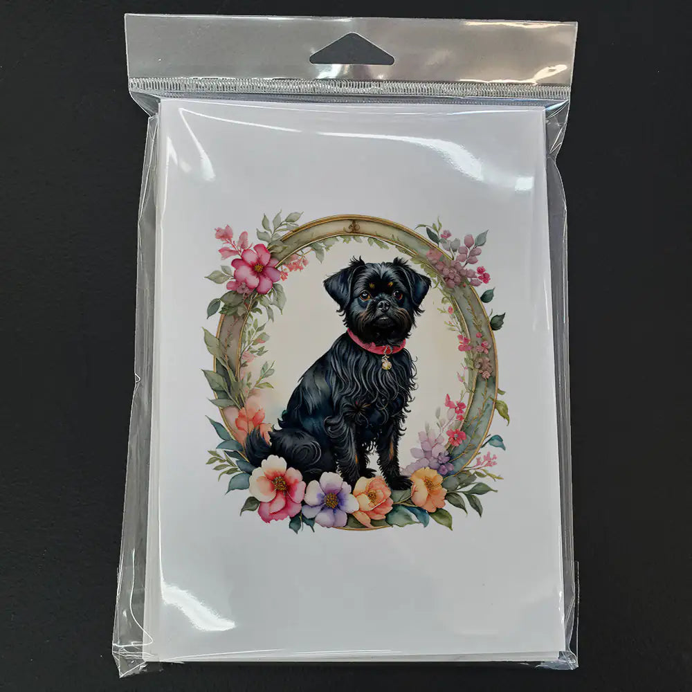 Affenpinscher and Flowers Greeting Cards Pack of 8 WEM Support (www.WEM.support)