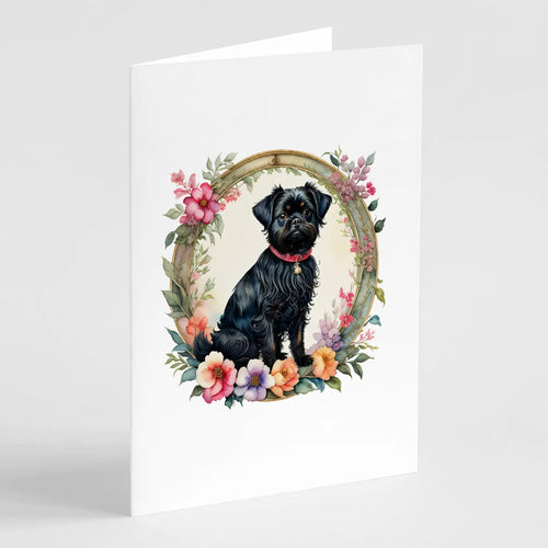 Affenpinscher and Flowers Greeting Cards Pack of 8 WEM Support (www.WEM.support)