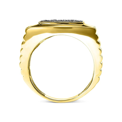 10K Yellow Gold 1 1/4 Cttw Black Diamond Cluster Gent's Band Ring (Treated Black Color, I2-I3 Clarity) WEM Support (www.WEM.support)