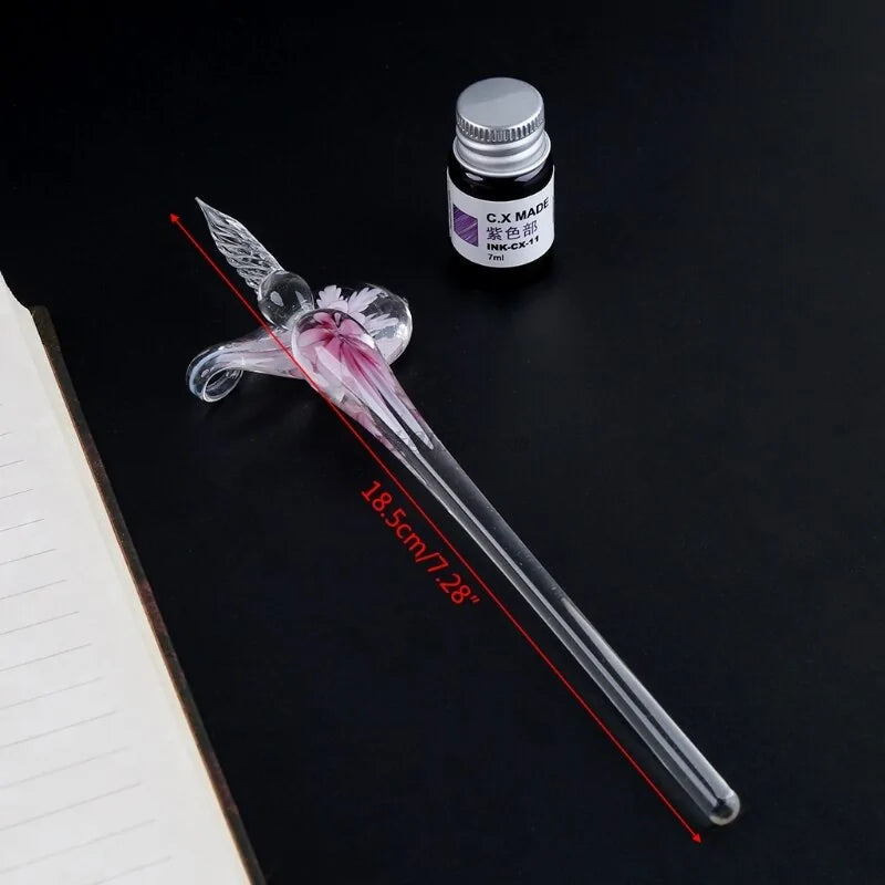 Elegant Crystal Floral Glass Dip Pen WEM Support (www.WEM.support)