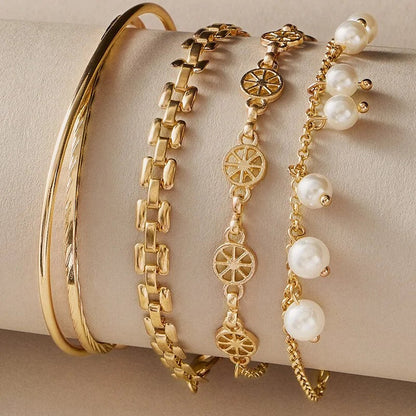 4-Piece Bohemian Pearl and Lemon Bracelet Set WEM Support (www.WEM.support)