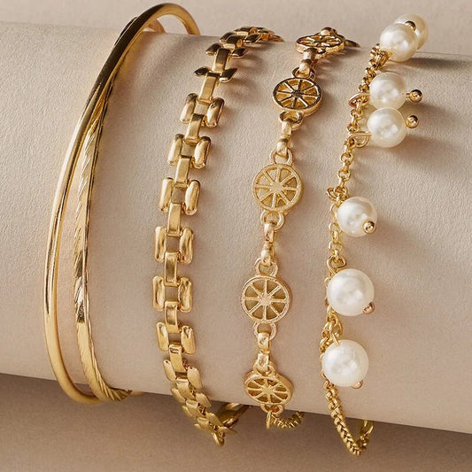 4-Piece Bohemian Pearl and Lemon Bracelet Set WEM Support (www.WEM.support)