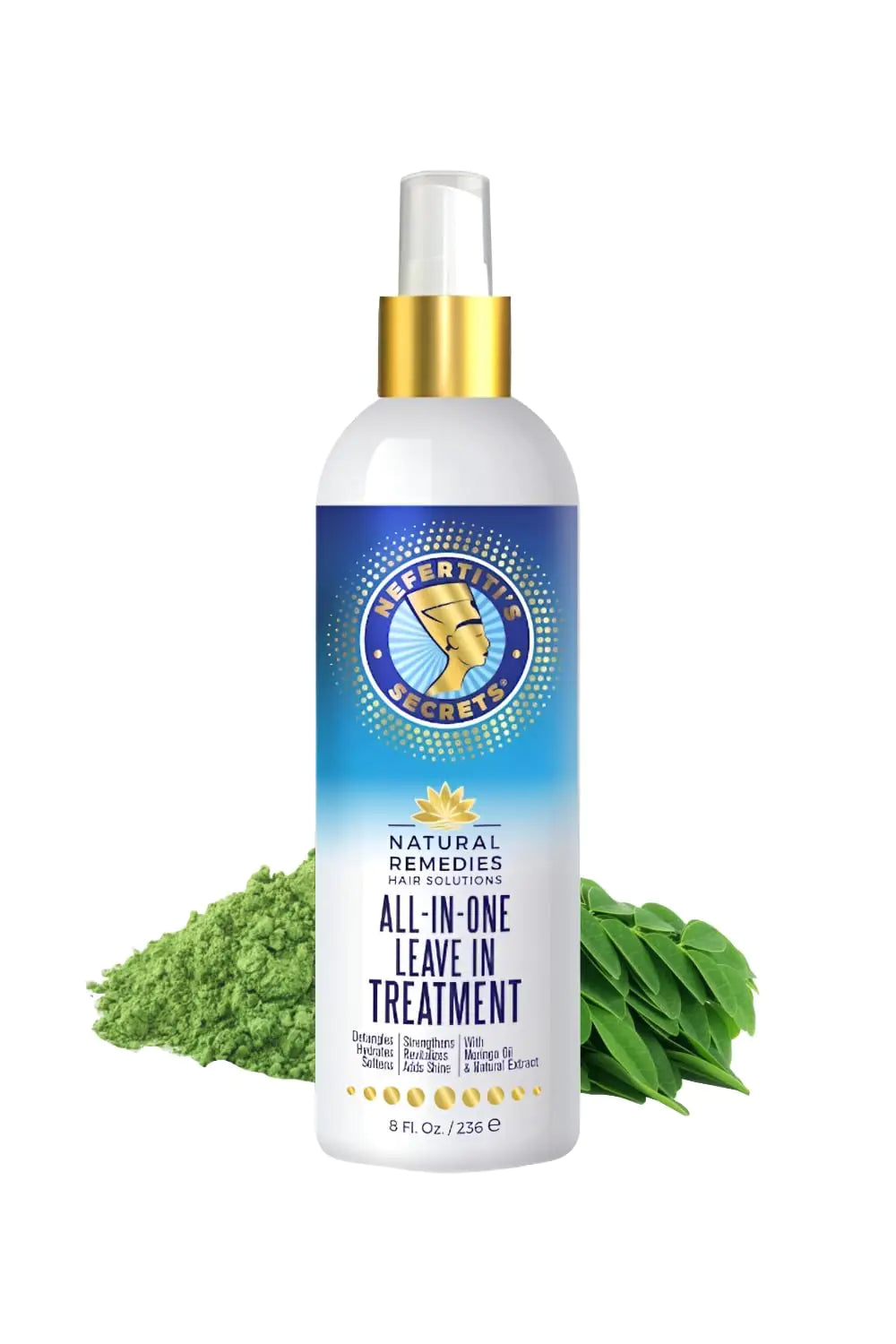 Nefertitis Secrets Tratamiento Todo en Uno sin Enjuague con Aceite de Moringa y Romero, Acondicionador para el Cabello, Refuerzo y Estimulación, Spray Protector del Calor para el Crecimiento del Cabello, Hidratante de Tamaño de Viaje - 8 Oz / 236 ml HejK.com Marketplace LLC