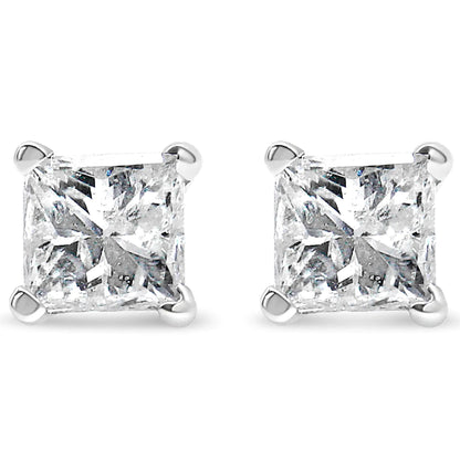 Boucles d'Oreilles en Diamant Solitaire Princesse de 14K Or avec Quatre Griffes Certifiées AGS (Couleur H-I, Clarté SI2-I1) WEM Support (www.WEM.support)