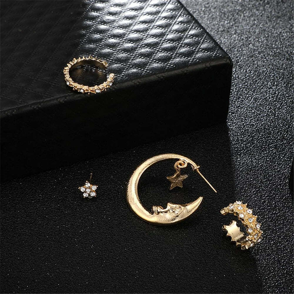 Bohemian Moon Star Crystal Stud Earrings Set WEM Support (www.WEM.support)