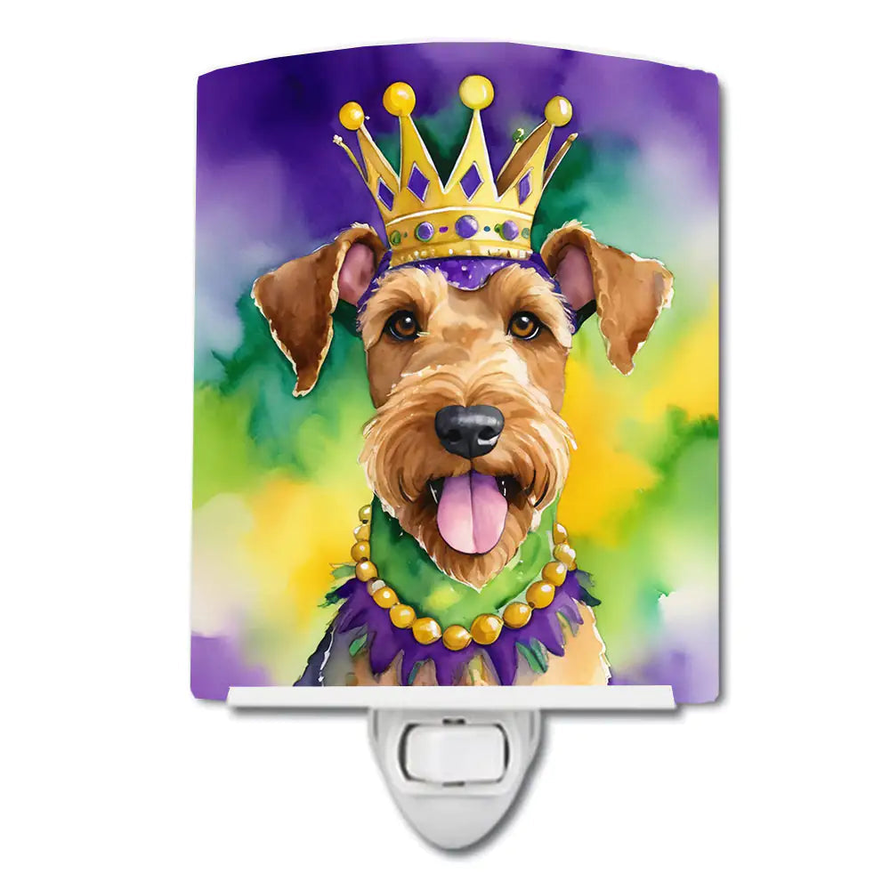 Airedale Terrier King of Mardi Gras Ceramic Night Light WEM Support (www.WEM.support)