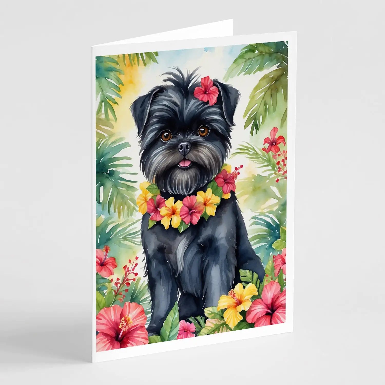 Affenpinscher Luau Greeting Cards Pack of 8 WEM Support (www.WEM.support)