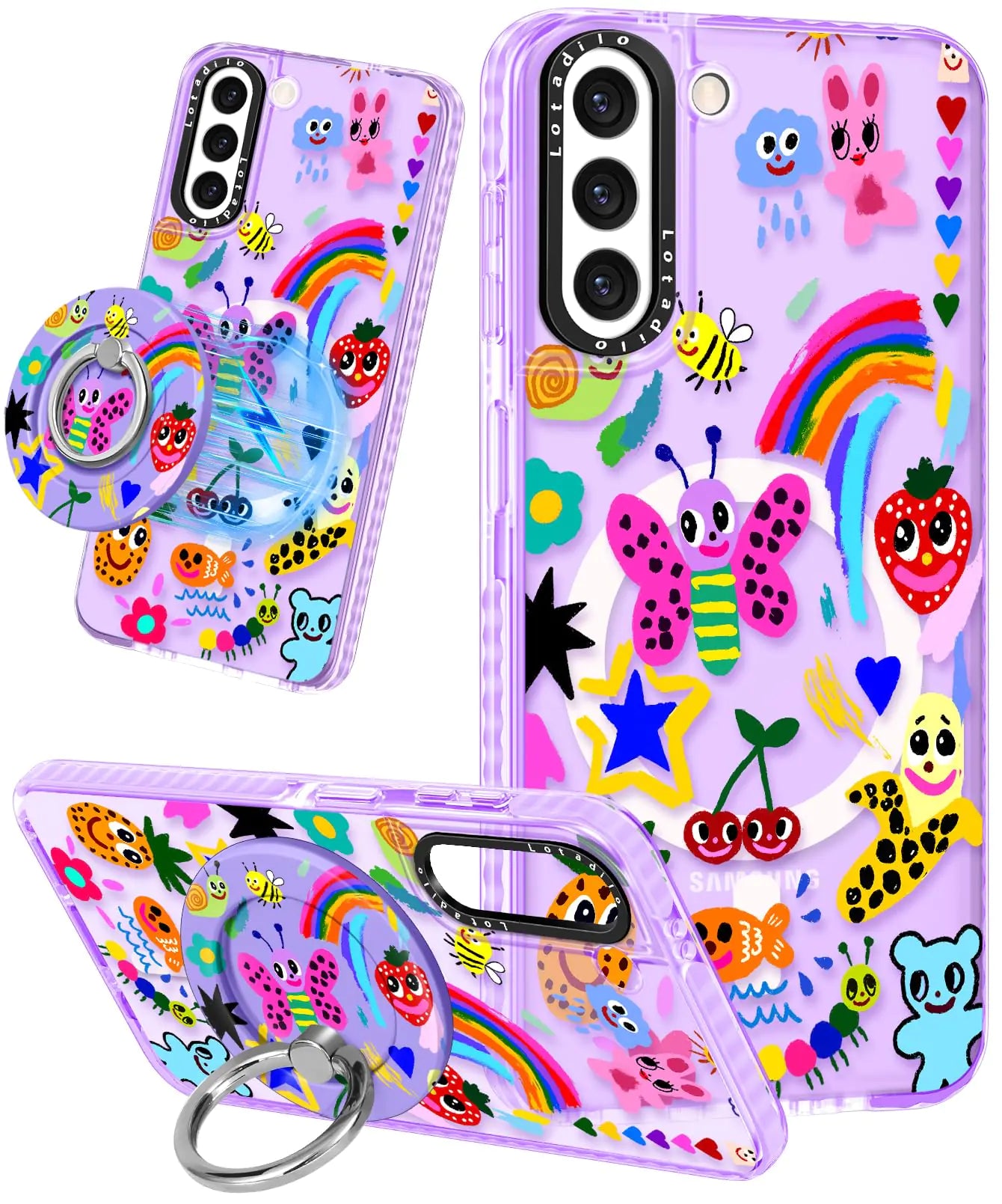 Cute Case for Samsung Galaxy S21 for Women Girls - Funny Design Compatible with Magsafe Magnetic Ring Holder Kickstand Art Constellation Fashion Pattern TPU Phone Covers