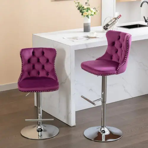 Swivel Velvet Barstools Adjusatble Seat Height From 25-33 Inch Purple,Set Of 2 WEM Support (www.WEM.support)