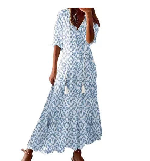 Bohemian V-Neck Long Sleeve Midi Dress for Women WEM Support (www.WEM.support)
