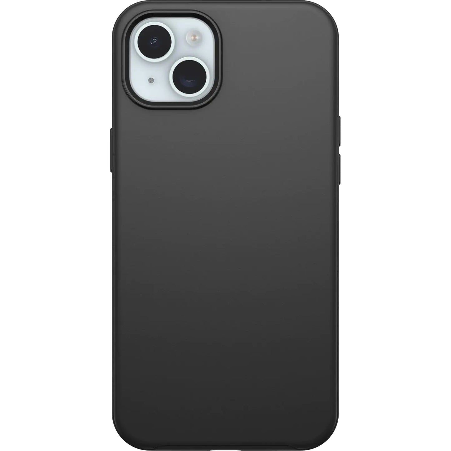 An iPhone 15 Plus or iPhone 14 Plus case in black color, with the case brand visible on the bottom.